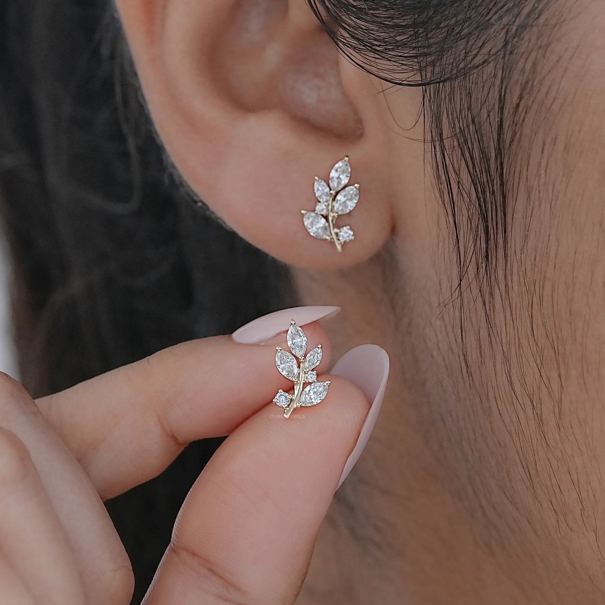 Marquise And Round Lab Diamond Leaf Earrings Earrings