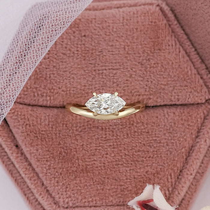 Marquise Lab Diamond Solitaire Curved Ring