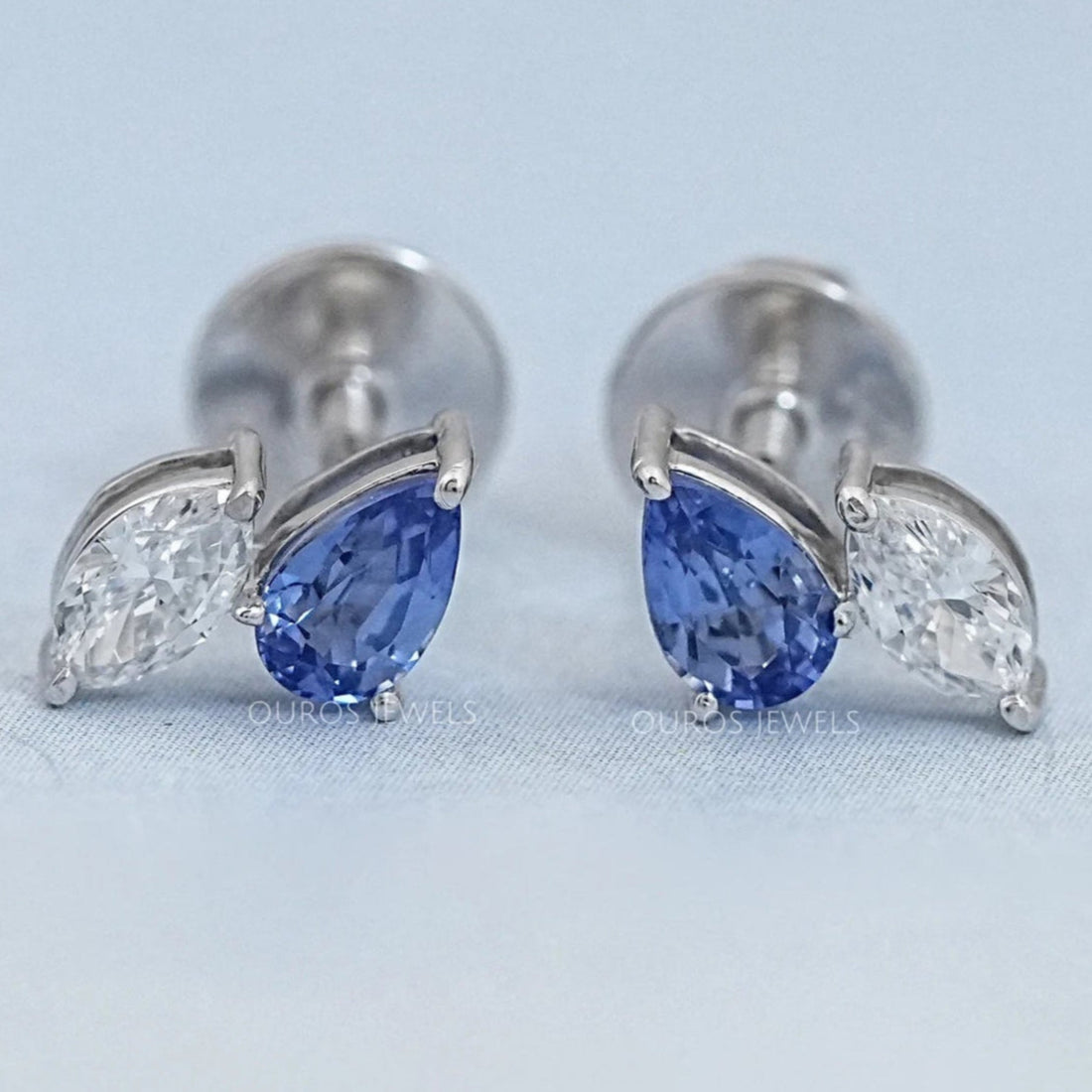Two Stone Sapphire Pear And Marquise Diamond Stud Earrings Earrings