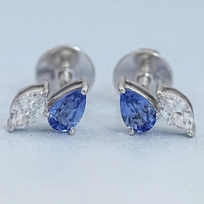 Two Stone Sapphire Pear And Marquise Diamond Stud Earrings Earrings