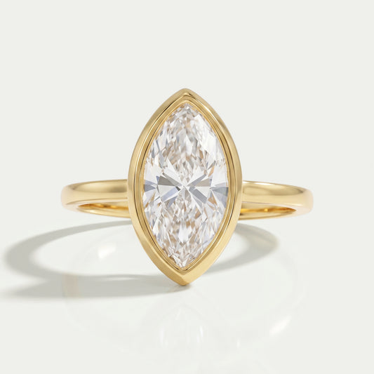Marquise Lab Diamond Bezel Set Engagement Ring Rings