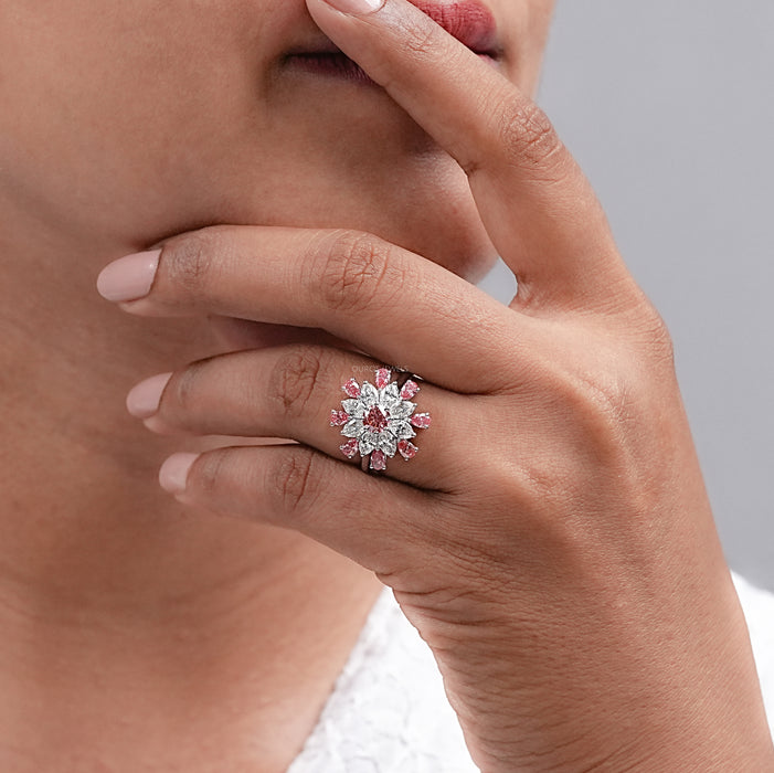 Floral Pink Round Diamond Engagement Ring