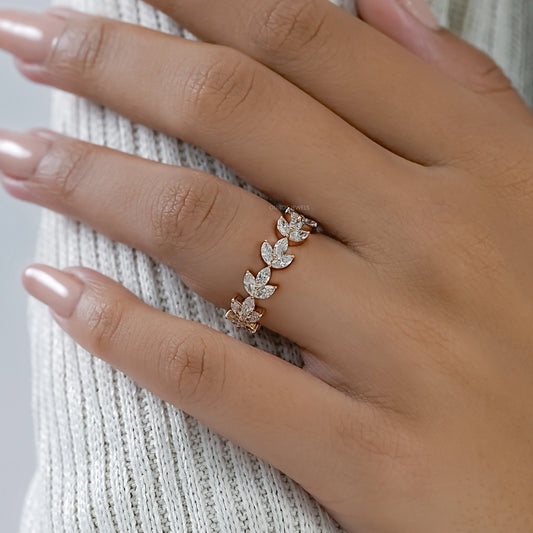 Marquise Diamond Leaf Pattern Eternity Band Ring