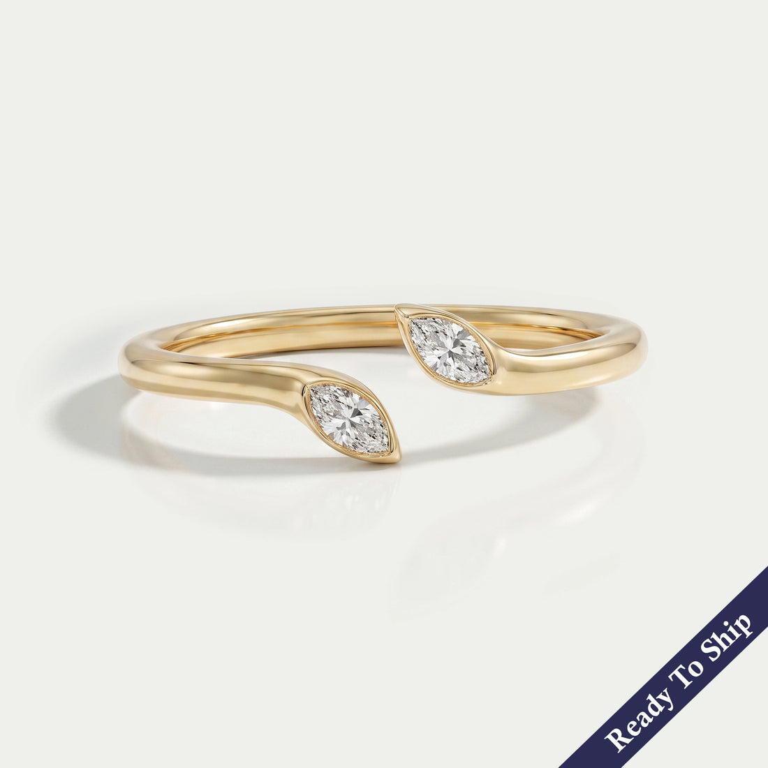 Marquise Lab Diamond Bezel Set Open Cuff Ring Ring