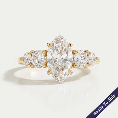 Marquise and Round Diamond Five Stone Engagement Ring Rings