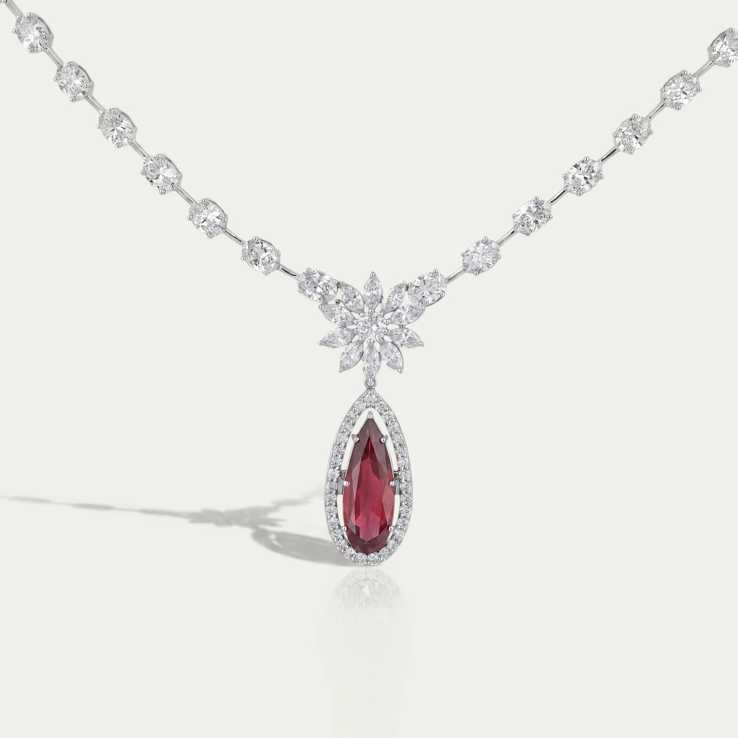 Red Ruby Pear Gemstone Bridal Necklace Necklaces