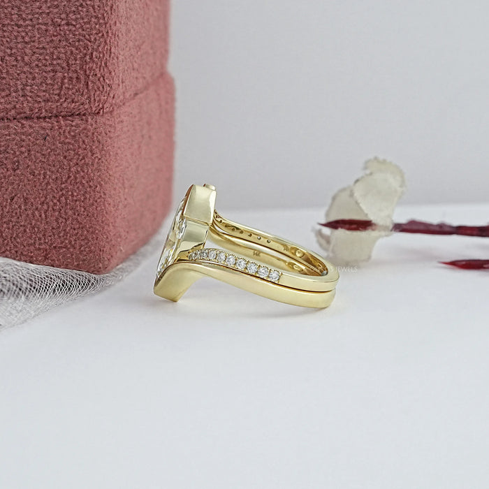 Half Bezel Marquise Lab Diamond Curved Ring Set Rings