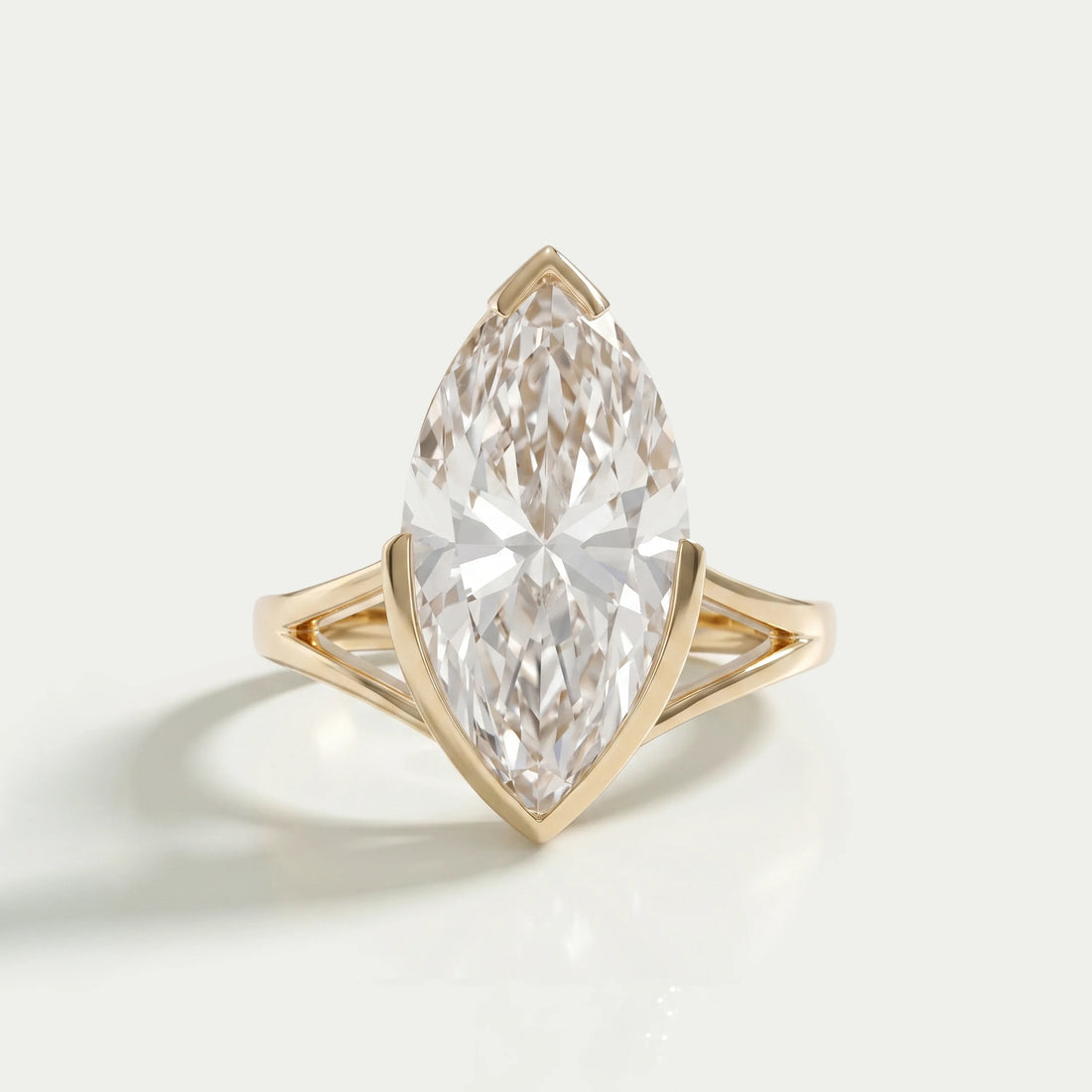 Marquise Lab Diamond Half Bezel Set Split Shank Ring Rings