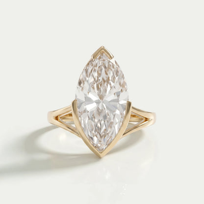 Marquise Lab Diamond Half Bezel Set Split Shank Ring Rings