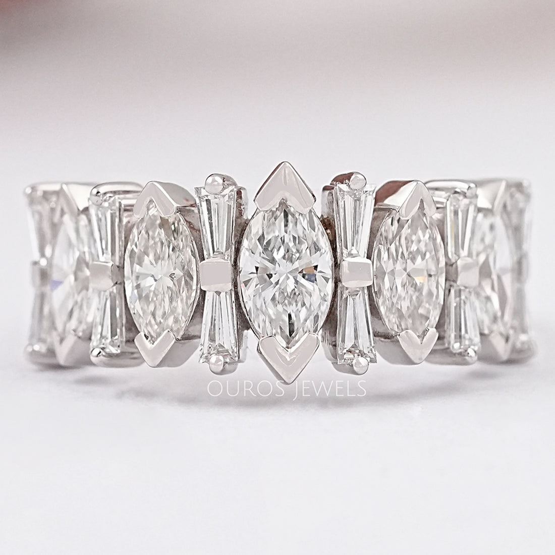 Marquise And Tapered Baguette Diamond Half Eternity Band Ring