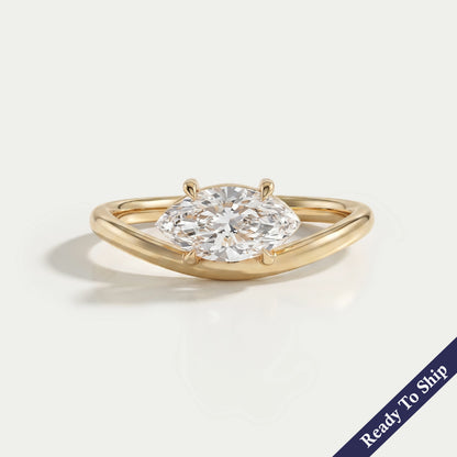 Marquise Lab Diamond Solitaire Curved Ring Ring