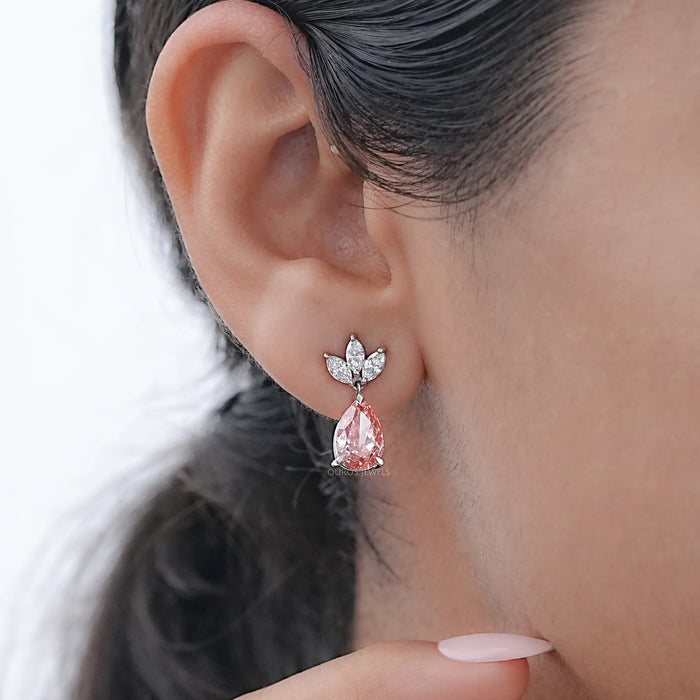 Fancy Pink Pear And Marquise Diamond Drop Earrings