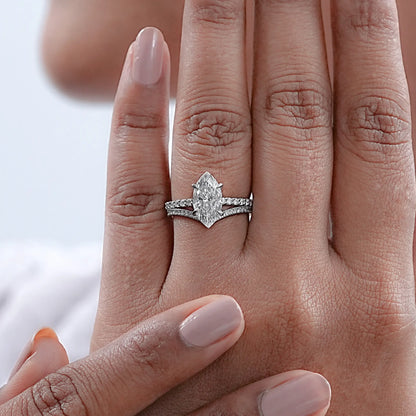 Marquise Lab Diamond Solitaire Accent Bridal Ring Set Rings