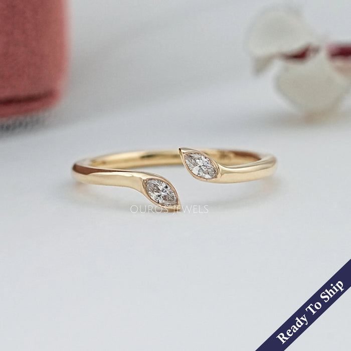Marquise Lab Diamond Bezel Set Open Cuff Ring Ring