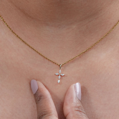 Marquise Cut Lab Grown Diamond Cross Pendant Necklaces