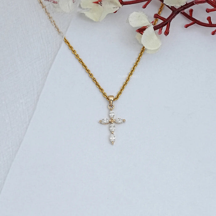 Marquise Cut Lab Grown Diamond Cross Pendant