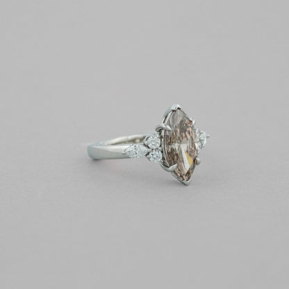 Champagne Marquise Lab Diamond Solitaire Accent Ring Rings