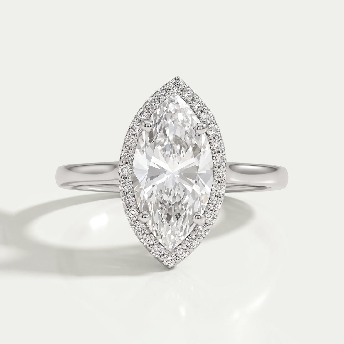 Marquise Diamond Halo Solitaire Engagement Ring Rings