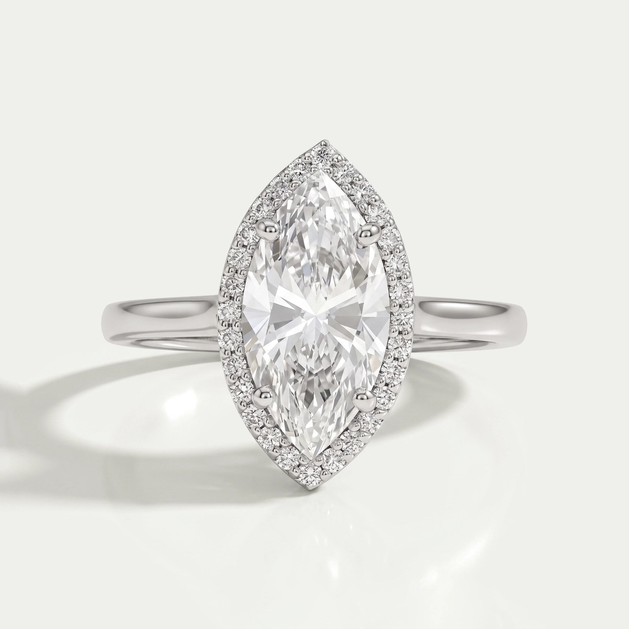 Marquise Diamond Halo Solitaire Engagement Ring Rings