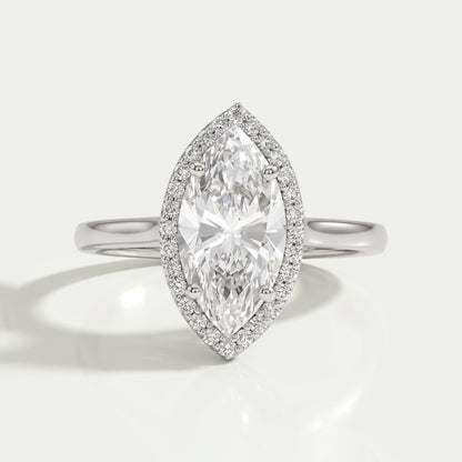 Marquise Diamond Halo Solitaire Engagement Ring Rings