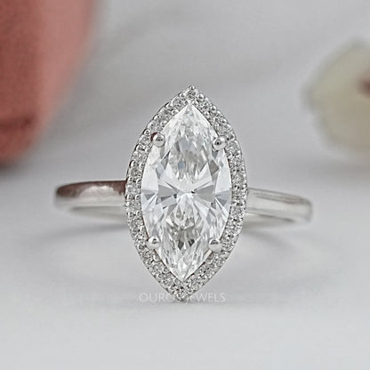 Marquise Diamond Halo Solitaire Engagement Ring Rings