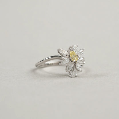 Fancy Yellow Pear And Marquise Cut Cluster Diamond Ring