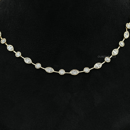 Bezel Set Old Mine Marquise Diamond Necklace Necklaces