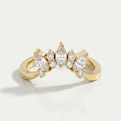 Marquise And Round Diamond Curved Dainty Ring Ring