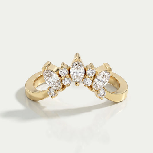 Marquise And Round Diamond Curved Dainty Ring Ring