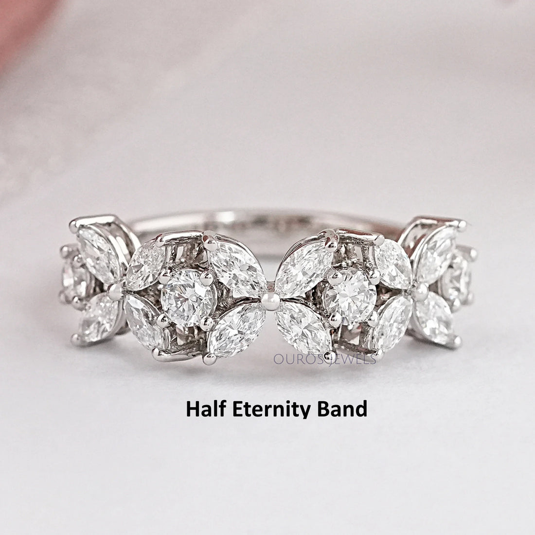 Marquise And Round Diamond Flower Wedding Band