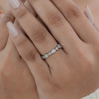 Marquise And Round Diamond Bezel Wedding Band Ring