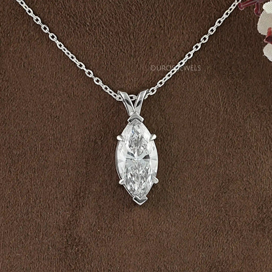 Marquise Lab Diamond Solitaire Bail Pendant Necklaces