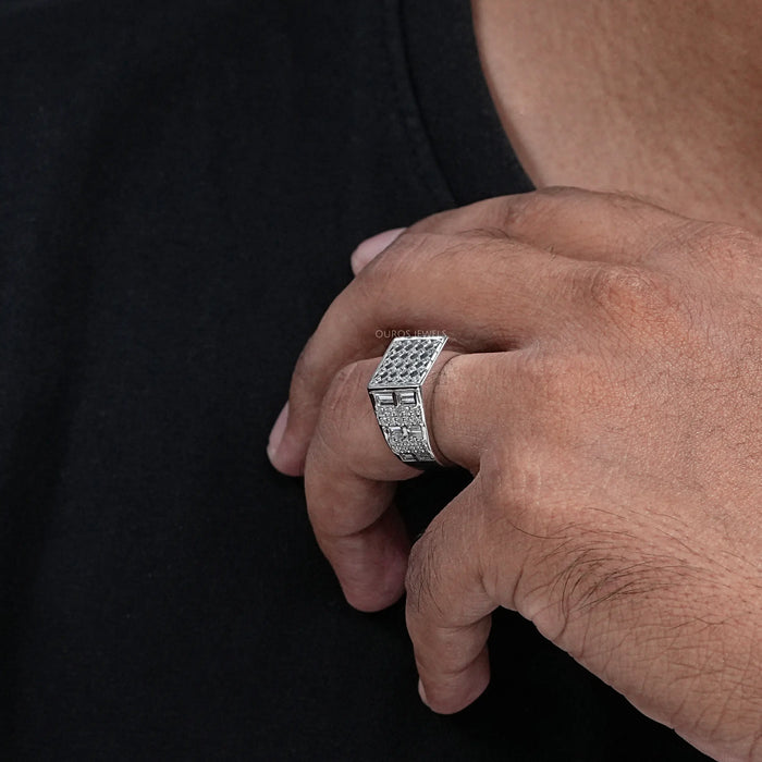 Bague en diamant avec grille pour homme