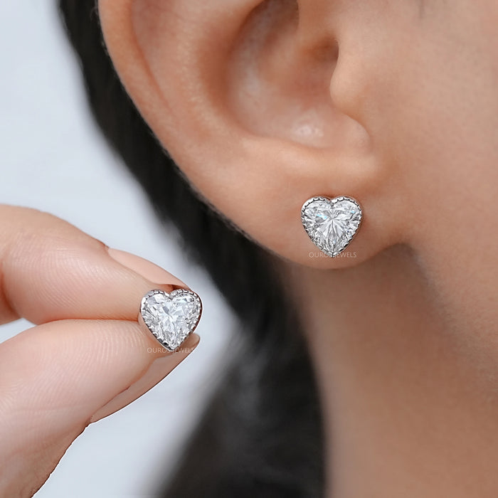 Heart Cut Lab Diamond Milgrain Set Earrings
