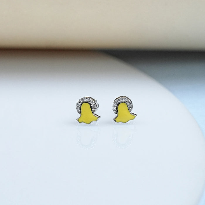 Round Lab Diamond Enamel Snapchat Earrings For Kids