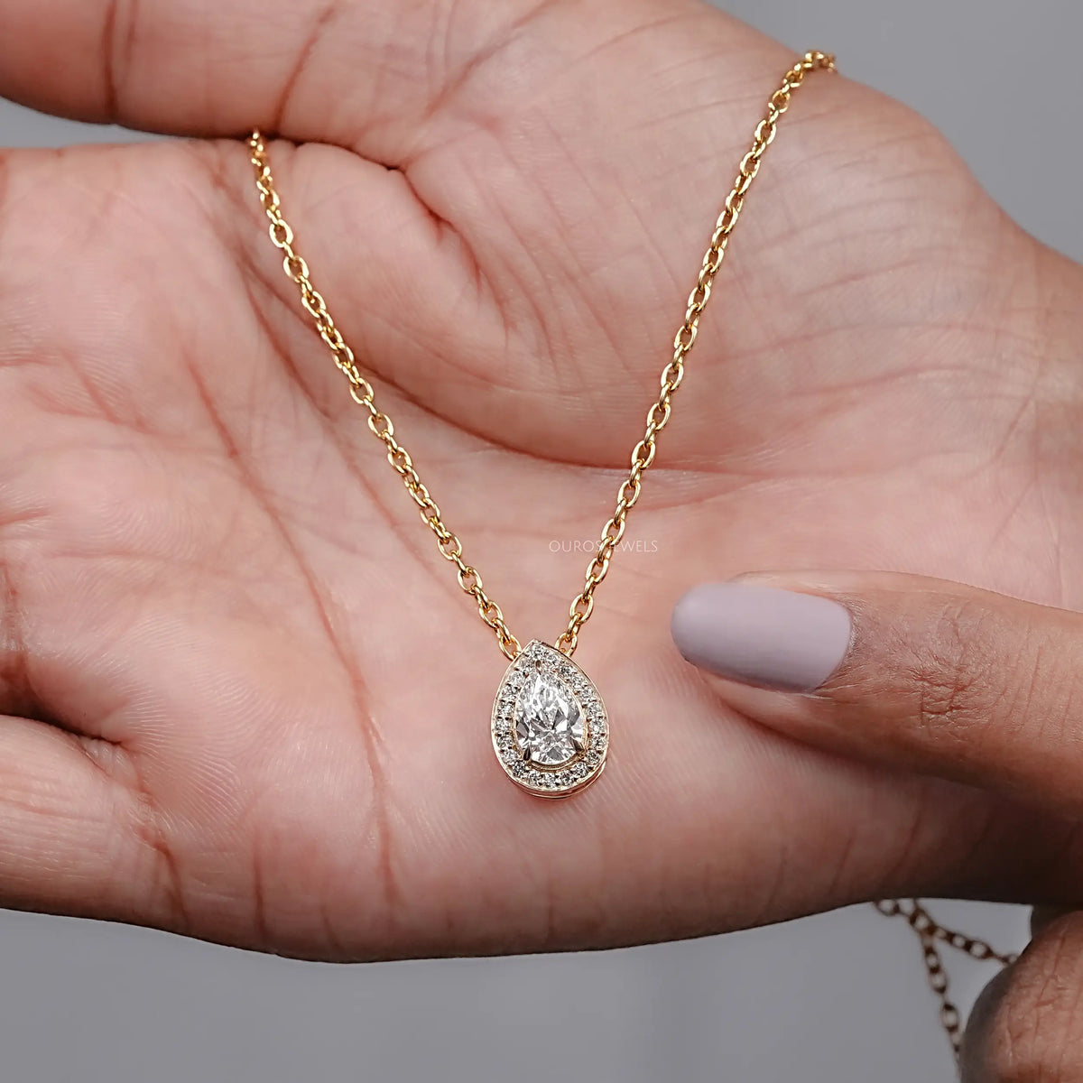 Pear Cut Lab Diamond Halo Pendant Necklaces