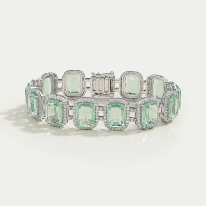 Mint Green Elongated Cushion Gemstone Halo Bracelet Bracelet
