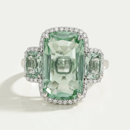 Trilogy Mint Green Cushion Gemstone Halo Ring Ring