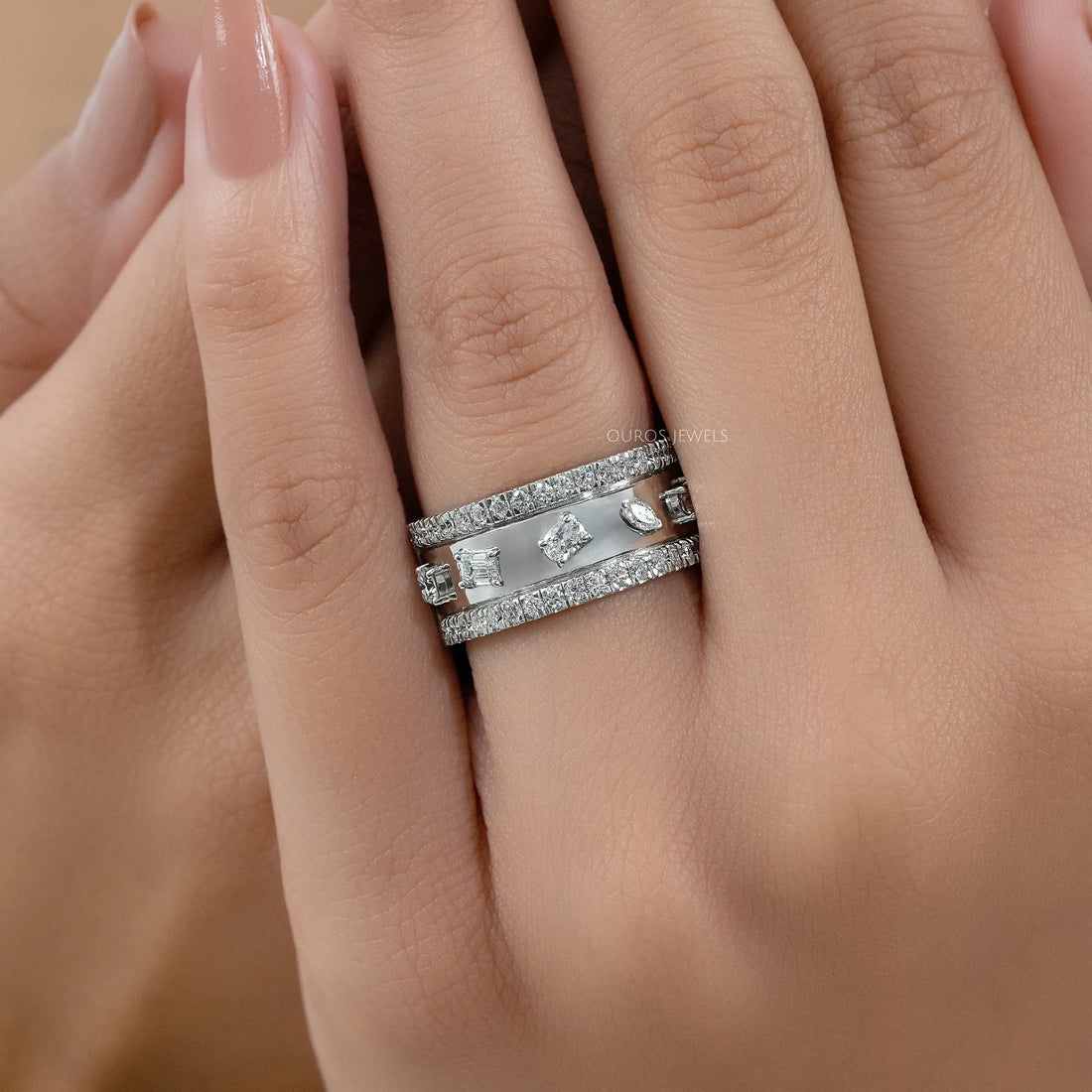 Triple Row Mixed Diamond Eternity Band Ring