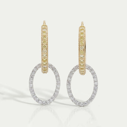 Modern Dual Tone Hoop Earrings with Lab Diamonds Earrings