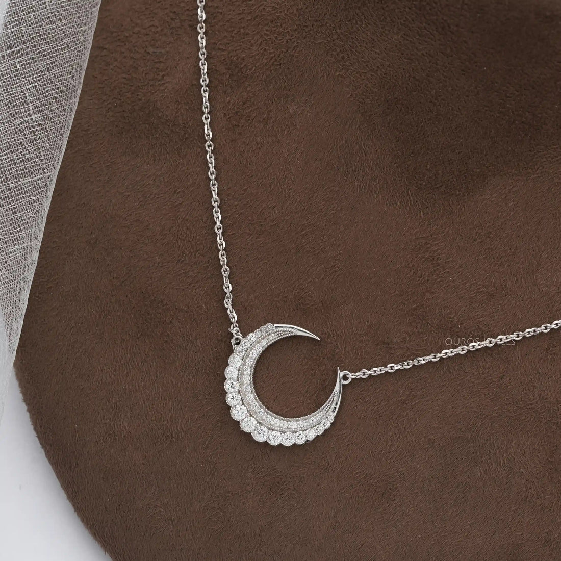 Round Cut Lab Diamond Crescent Moon Pendant Necklaces