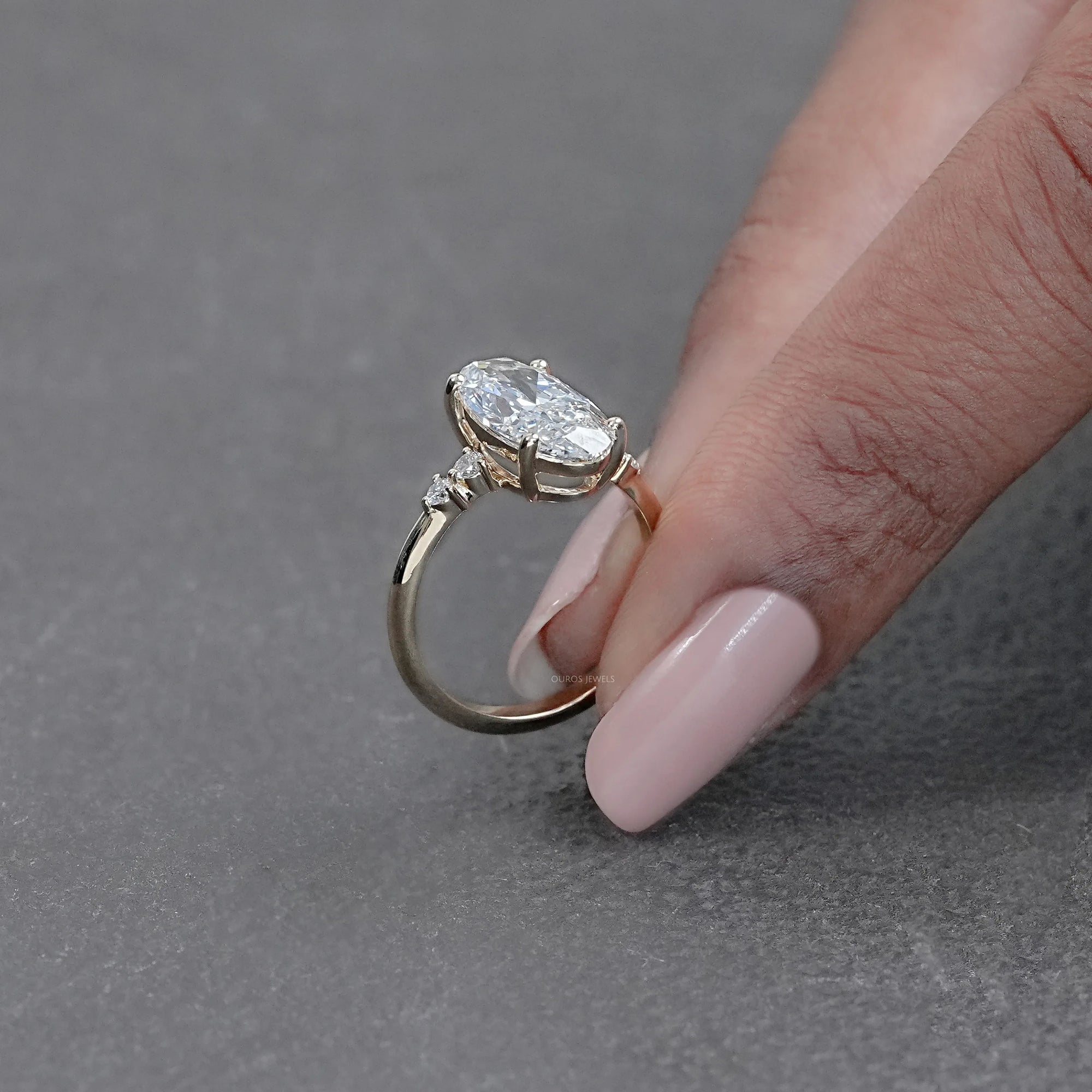 Moval Cut Accent Diamond Engagement Ring