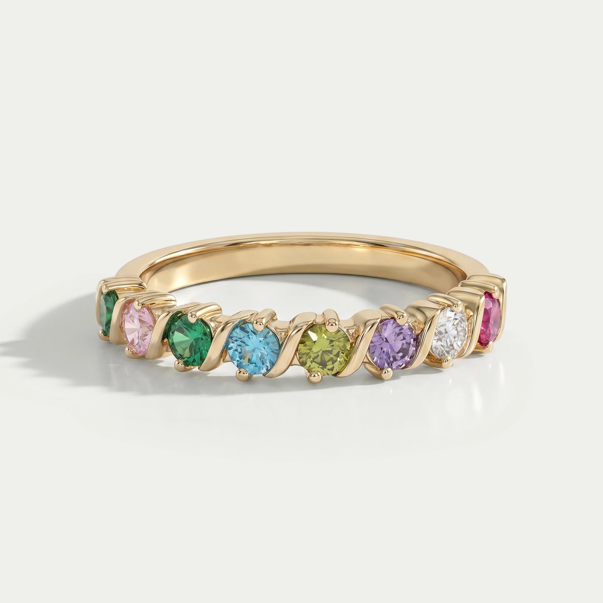 Multi Gemstone Half Eternity Wedding Band