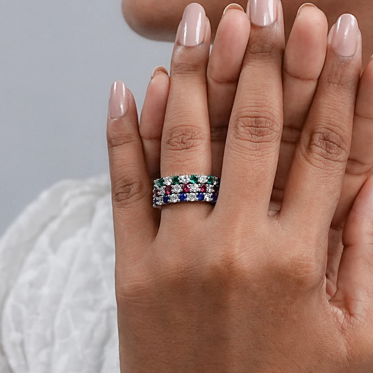 Round Lab Gemstone Alternative Wedding Band Ring