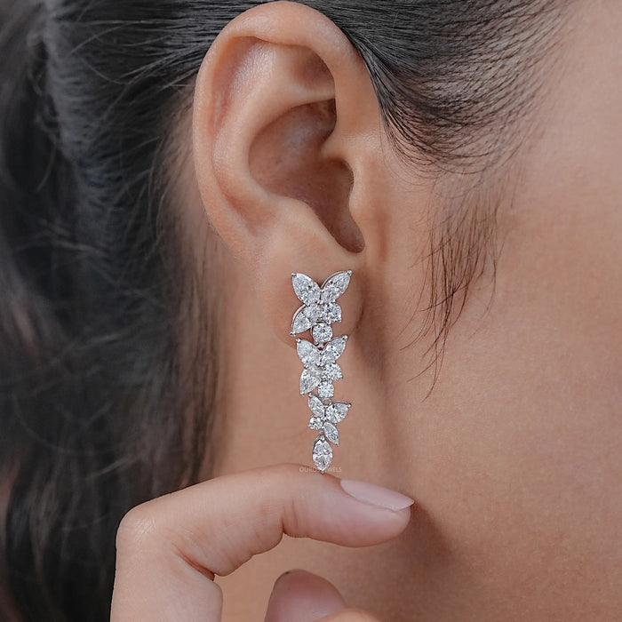 Multi Shape Diamond Dangle Drop Cluster Earrings