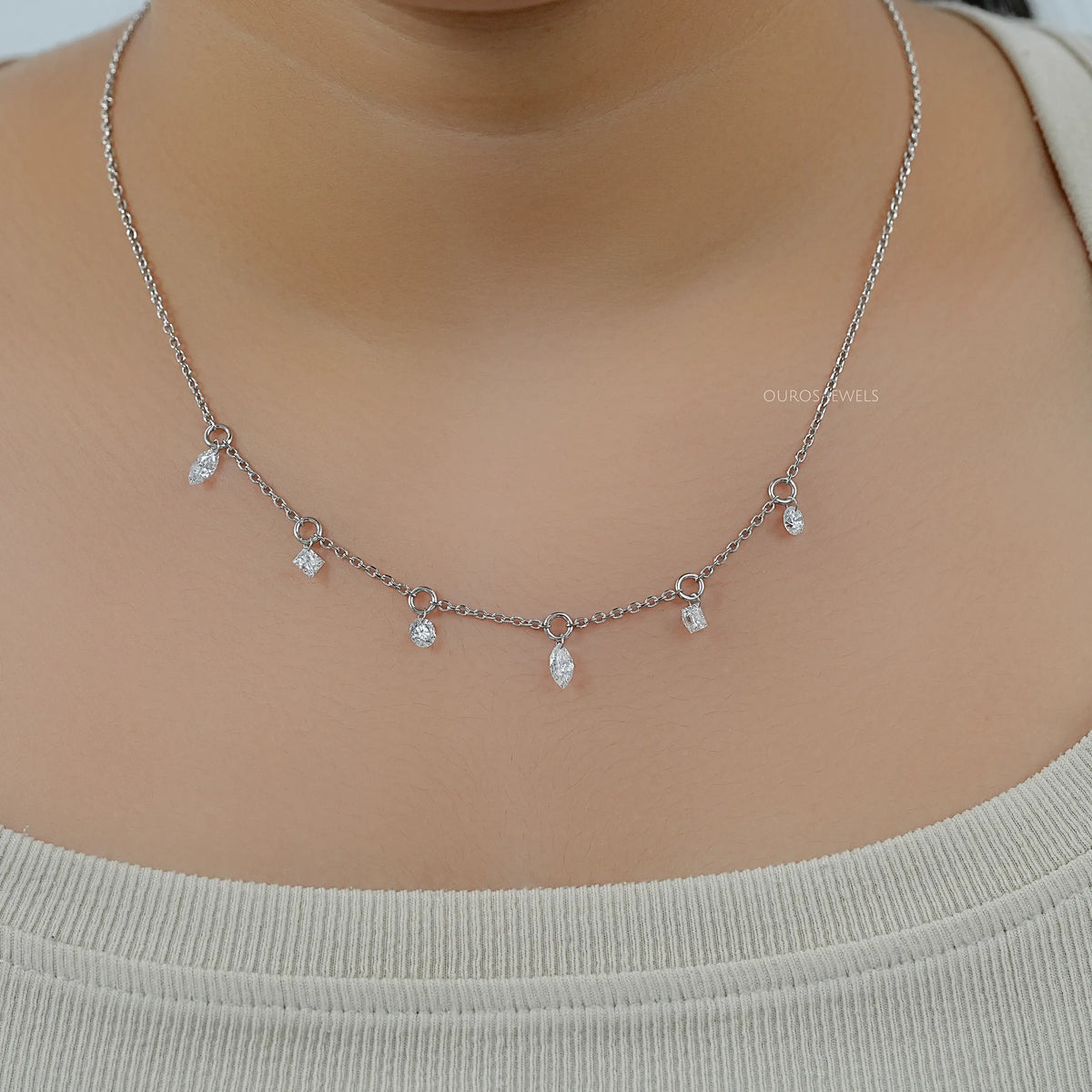 Multi Shape Lab Diamond Station Necklace Necklaces