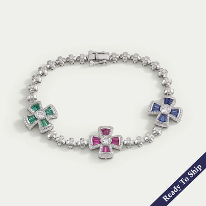 Multi Lab Gemstone And Diamond Flower Bracelet Bracelet