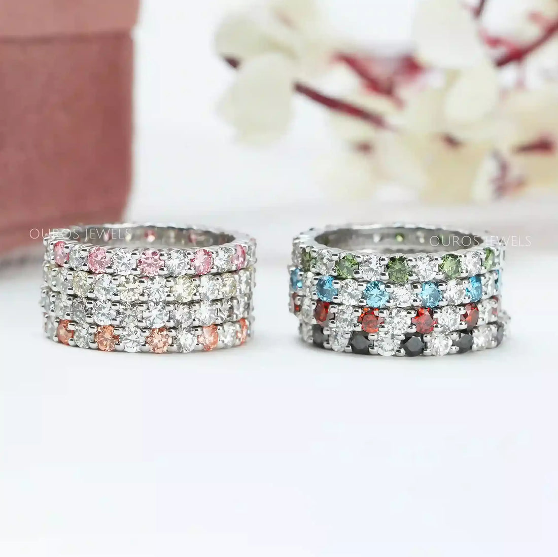 Multi Color Round Lab Diamond Wedding Bands Ring