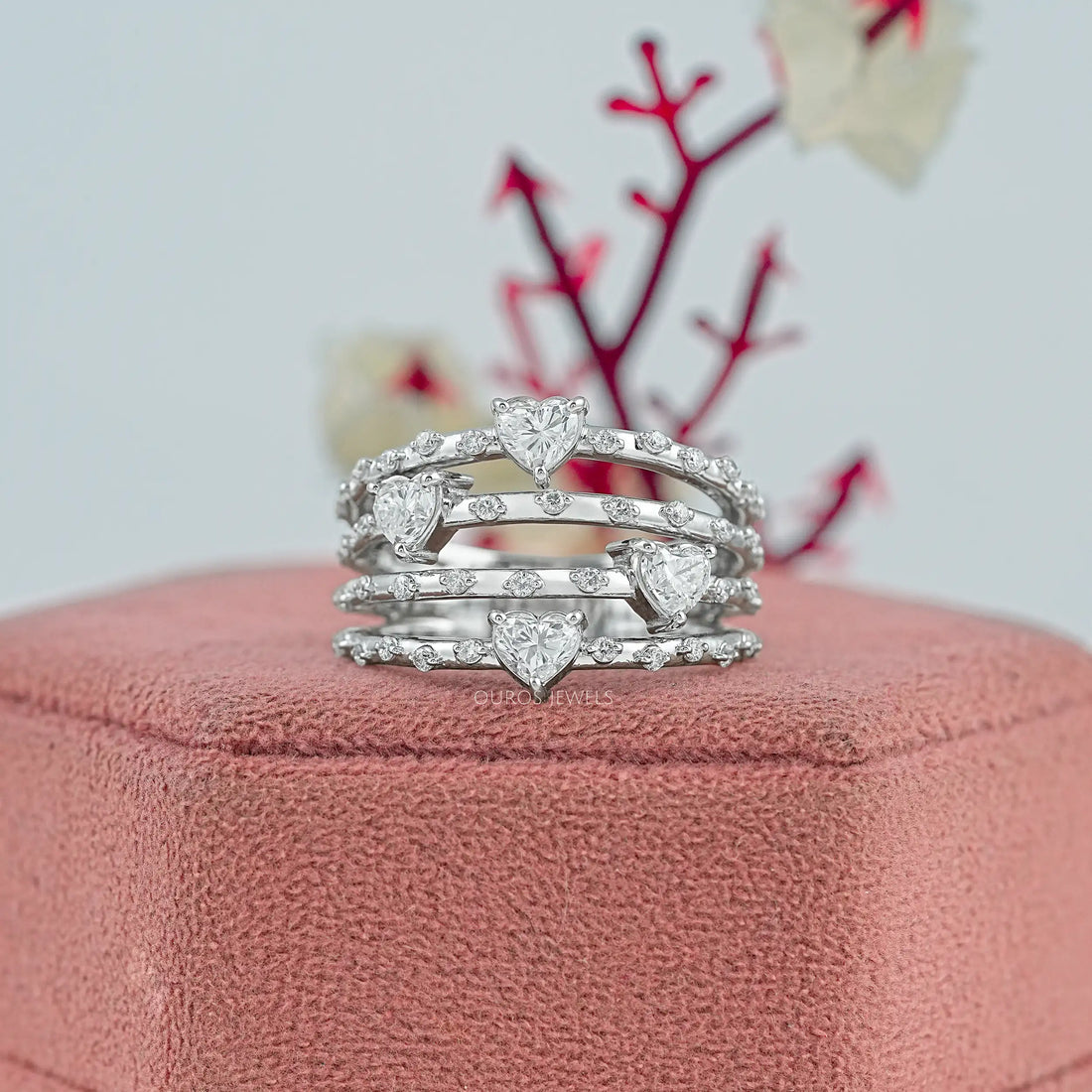 Multi Row Heart Diamond Anniversary Ring Ring