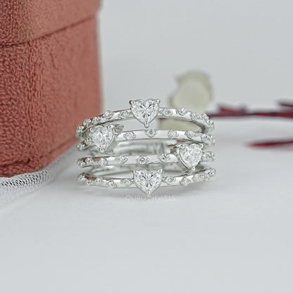 Multi Row Heart Diamond Anniversary Ring Ring